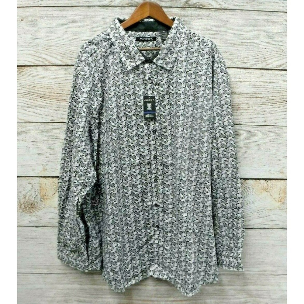 Axist Shirt Big Mens Size 2X Black & Grey Floral Easy Care Button Down Shirt New